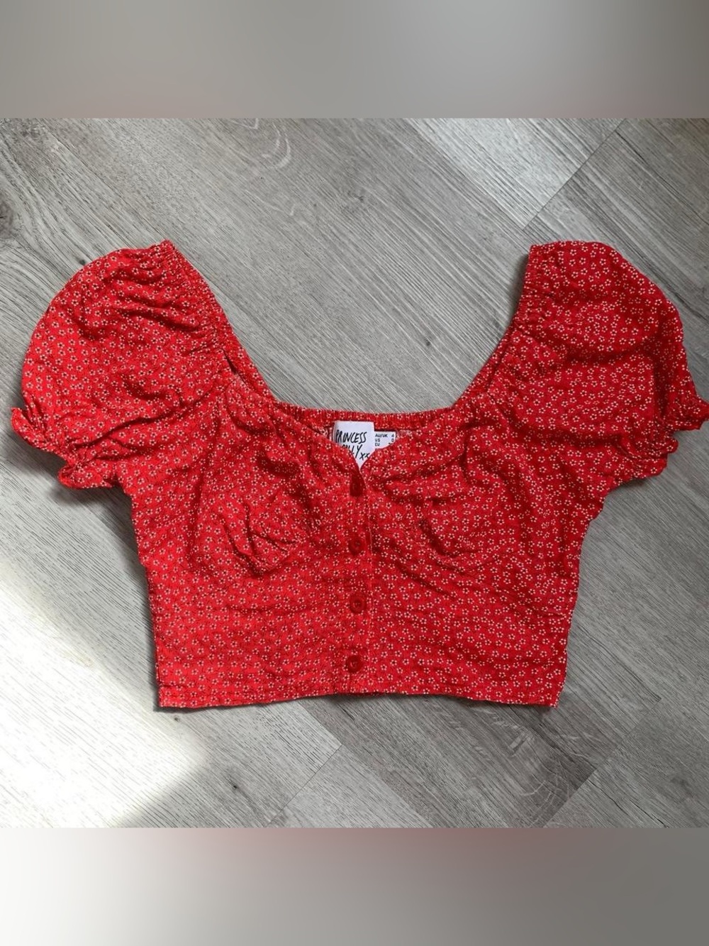 Princess Polly Red Ditsy Puff Sleeve Crop Top